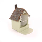 Craftsman Squirrel Feeder - The Irish Gardener Store featuring a house-shaped design with a slanted metal roof, , clear acrylic seed compartment, and a front perch for easy access