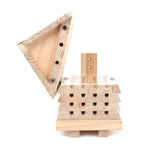 interactive Solitary Bee Hive - The Irish Gardener Store Interactive Solitary Bee Hive, wooden structure with a pitched roof, featuring multiple rows of drilled holes for nesting, stackable layers with inspection access, natural wood finish, eco-friendly design, suitable for mason bees and other solitary bee species, ideal for gardens or educational settings