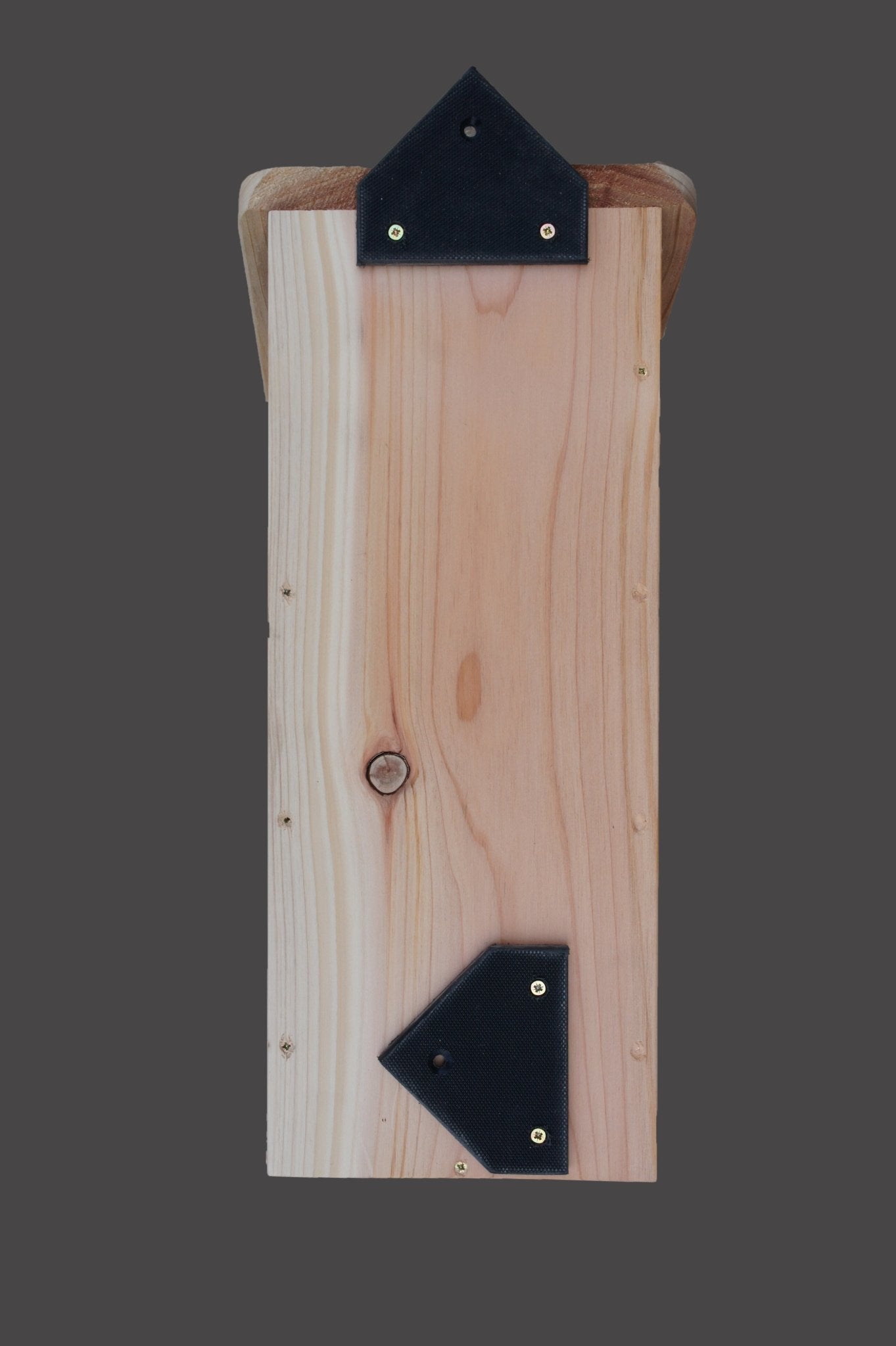Red Squirrel Nest Box - The Irish Gardener Store Red Squirrel Nest Box, back view, wooden construction with natural finish, black mounting brackets, sturdy and durable design, weather-resistant, suitable for outdoor installation, eco-friendly wildlife shelter, ideal for supporting red squirrel conservation
