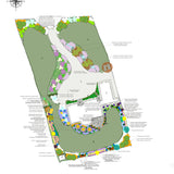 Garden planting plan with various sections and plantings