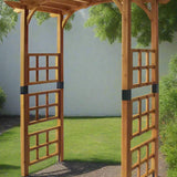 Image of the Ardleigh Arch in a garden setting, showcasing its natural finish and FSC 100-certified wood construction.