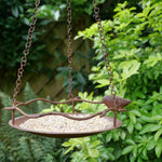 Bagpath Hanging Bird Feeder, sleek weather-resistant design, suspended from a tree branch, filled with birdseed, surrounded by vibrant songbirds, perfect for gardens and outdoor spaces"






