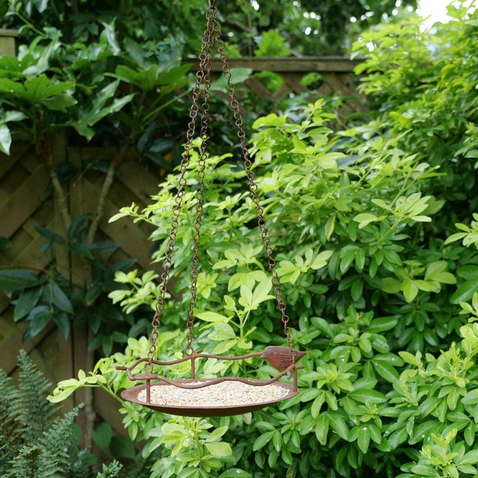 Bagpath Hanging Bird Feeder, sleek weather-resistant design, suspended from a tree branch, filled with birdseed, surrounded by vibrant songbirds, perfect for gardens and outdoor spaces"






