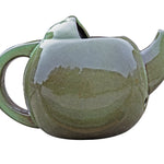 Robin Teapot Nester - The Irish Gardener Store Robin Teapot Nester, ceramic teapot-shaped birdhouse, green glaze finish, rounded design, open-top entrance, durable and weatherproof material, eco-friendly bird shelter, ideal for robins and small birds, decorative garden feature, unique wildlife habitat, standalone view
