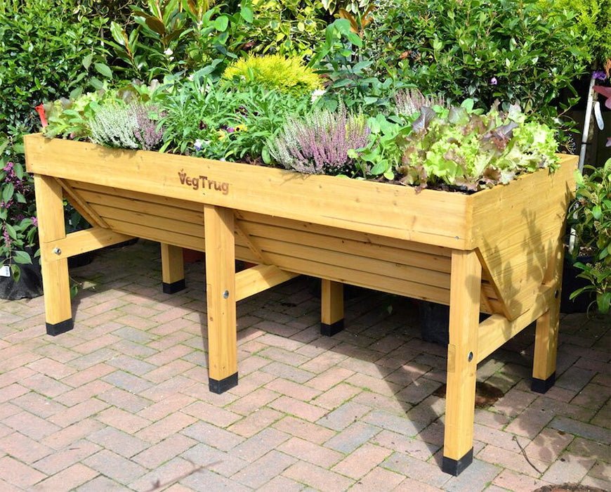VegTrug - The Irish Gardener Store, Wooden raised garden bed filled with lush green plants and herbs,
VegTrug wooden planter box with vegetables and herbs growing,
Elevated wooden garden bed for planting herbs and vegetables,
Rectangular wooden planter on legs, designed for gardening,
Raised planter box made of natural wood, showcasing vibrant plants.